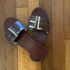 Womens Giao Deen Luxury Brown  Flats Brown 8.5 ( Euro 39). Gold Tone Metal